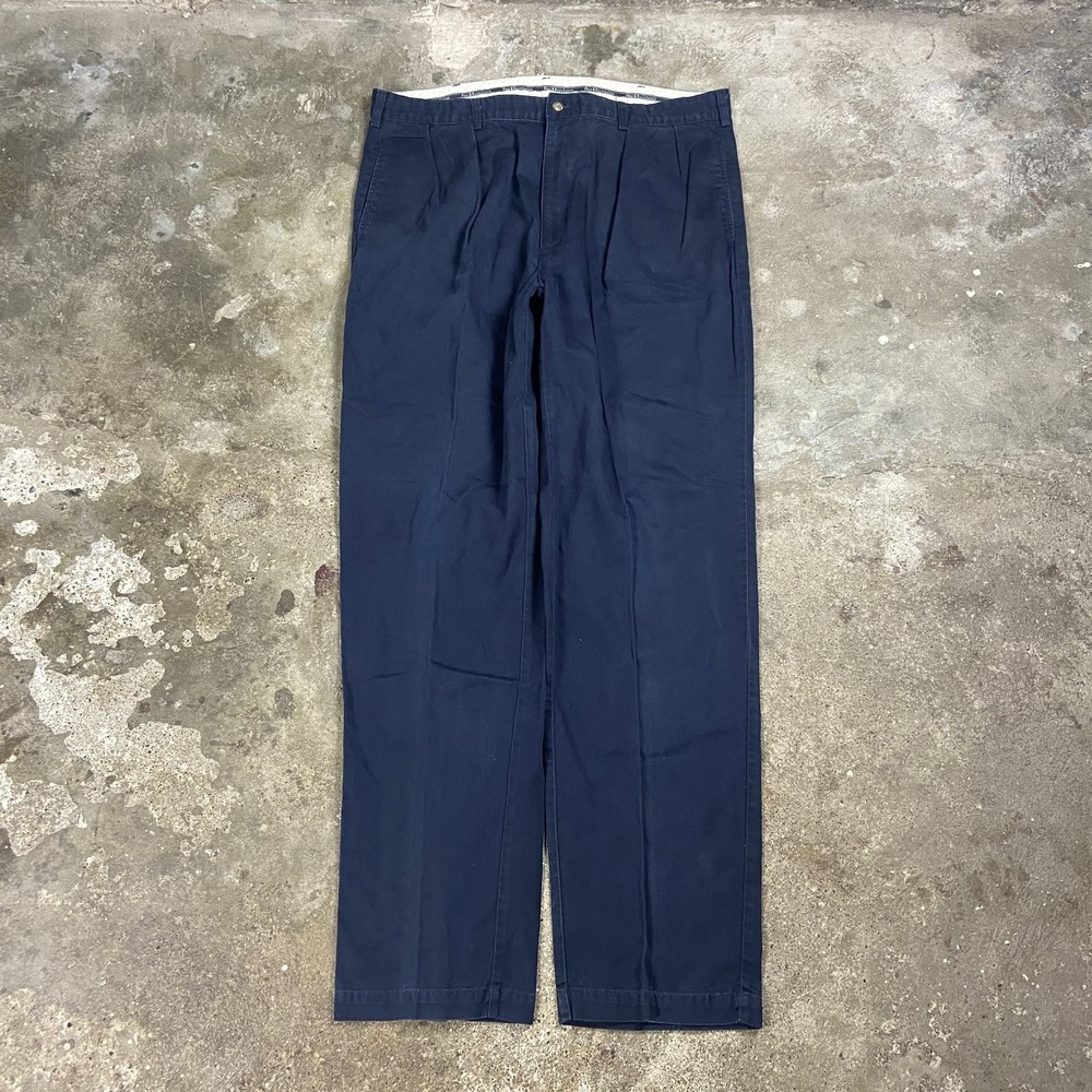 Vintage 90s Polo Ralph Lauren Chino Pants Size 40x34 Blue Pleated Straight Fit